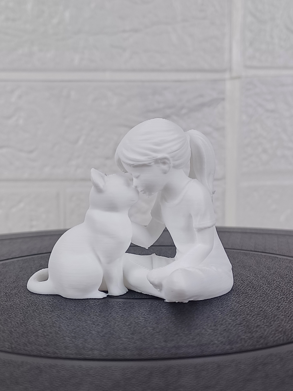 White Girl and Cat Sculpture - Home Art Sculpture